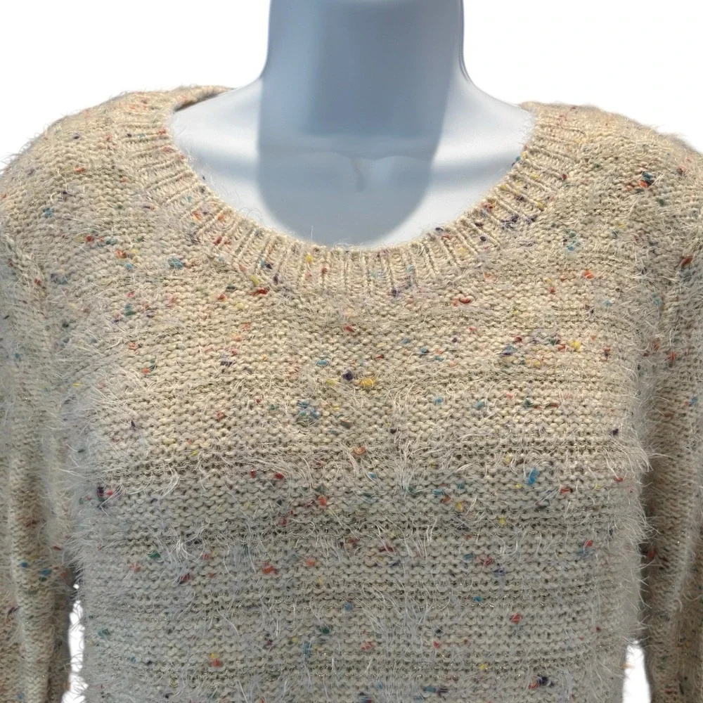 Mirumi Speckled Knit Sweater‎ Cream Confetti Yarn Long Sleeve Women's Large - Picture 2 of 5